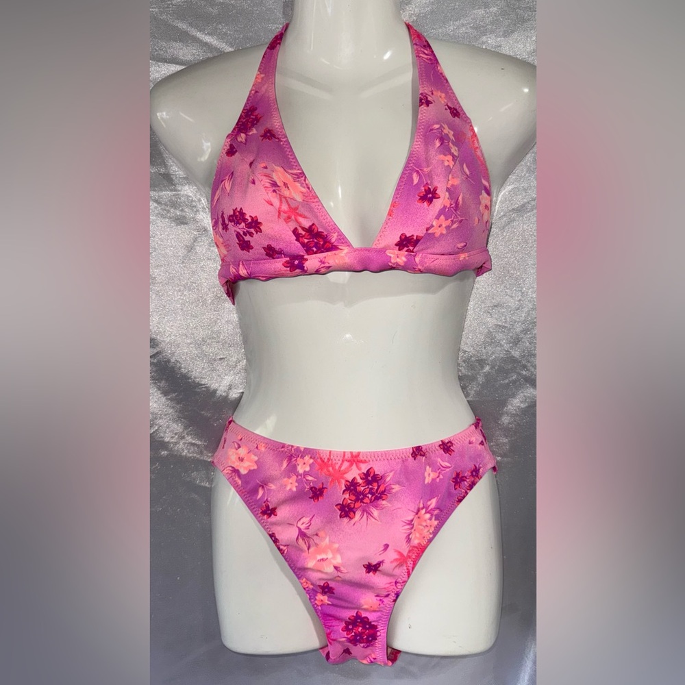 EUC Pretty In Pink & Purple Two Piece Bathing Suit, Sz Medium - unknown brand